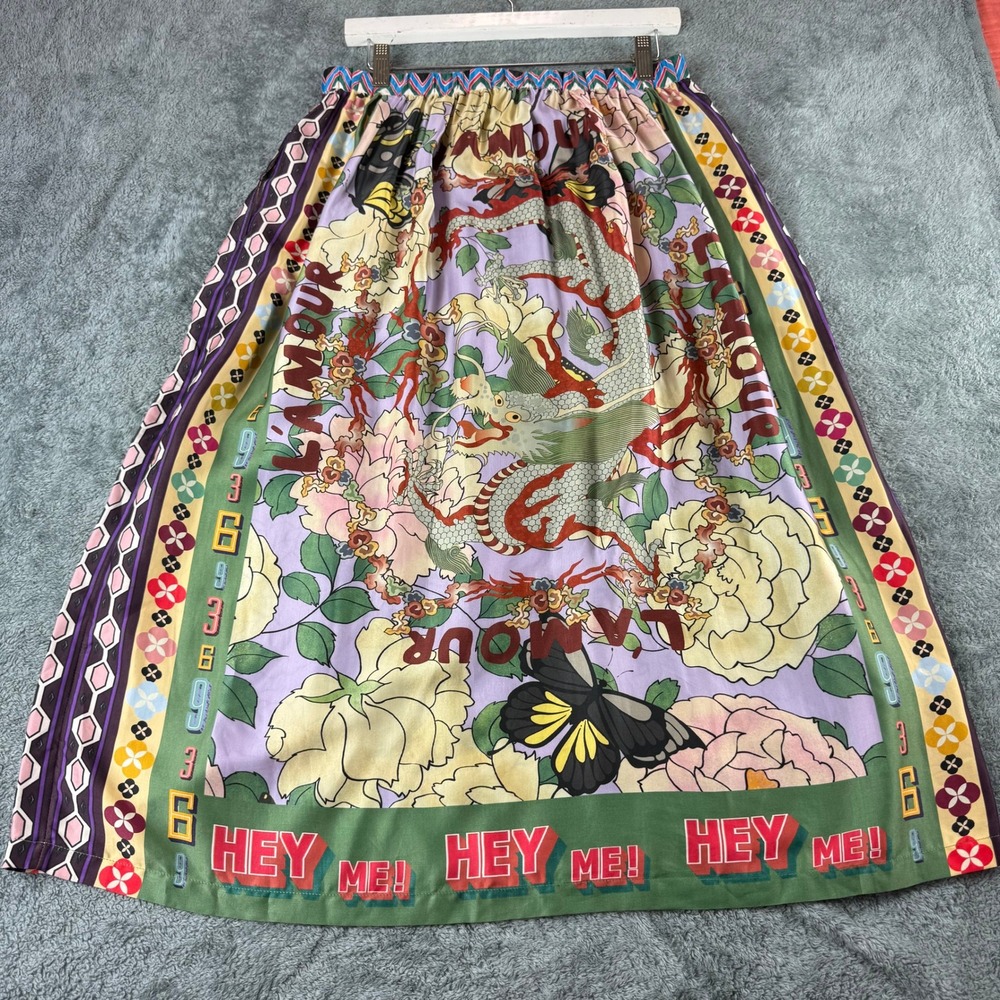 Me369 Vanessa Midi Skirt XS-S Dragon Butterfly Floral Graphic Print Viscose